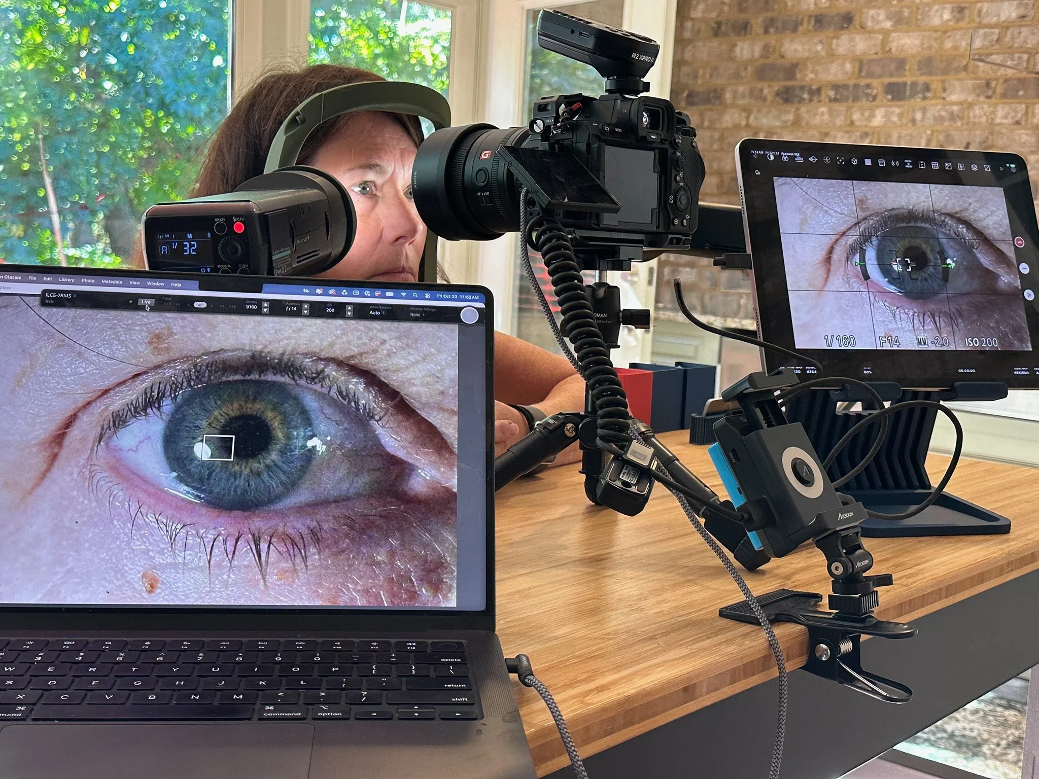 View of studio setup capturing iris macro shot