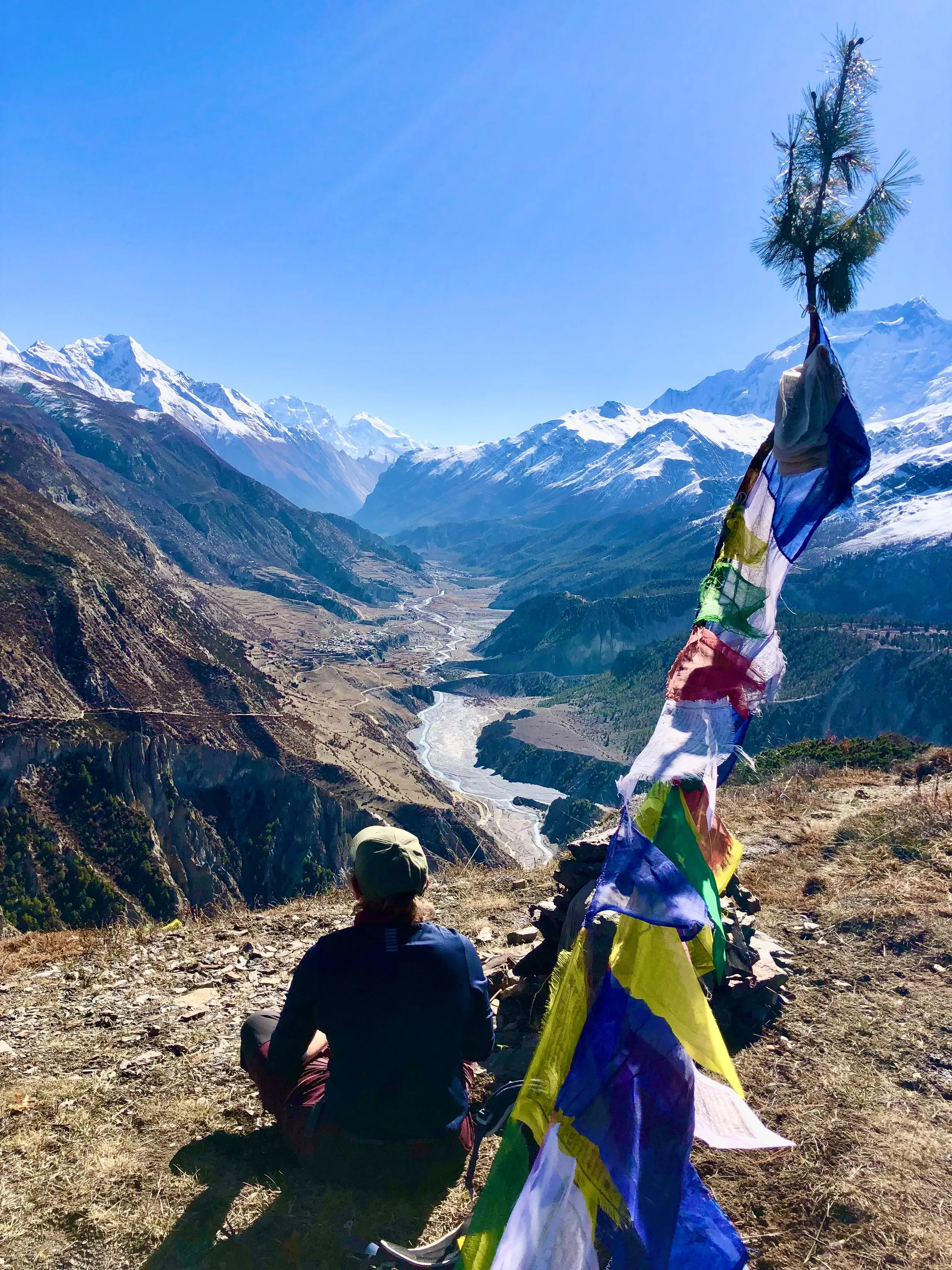 Artist Cat Goward taking in the view on the Annapurna Circuit trek