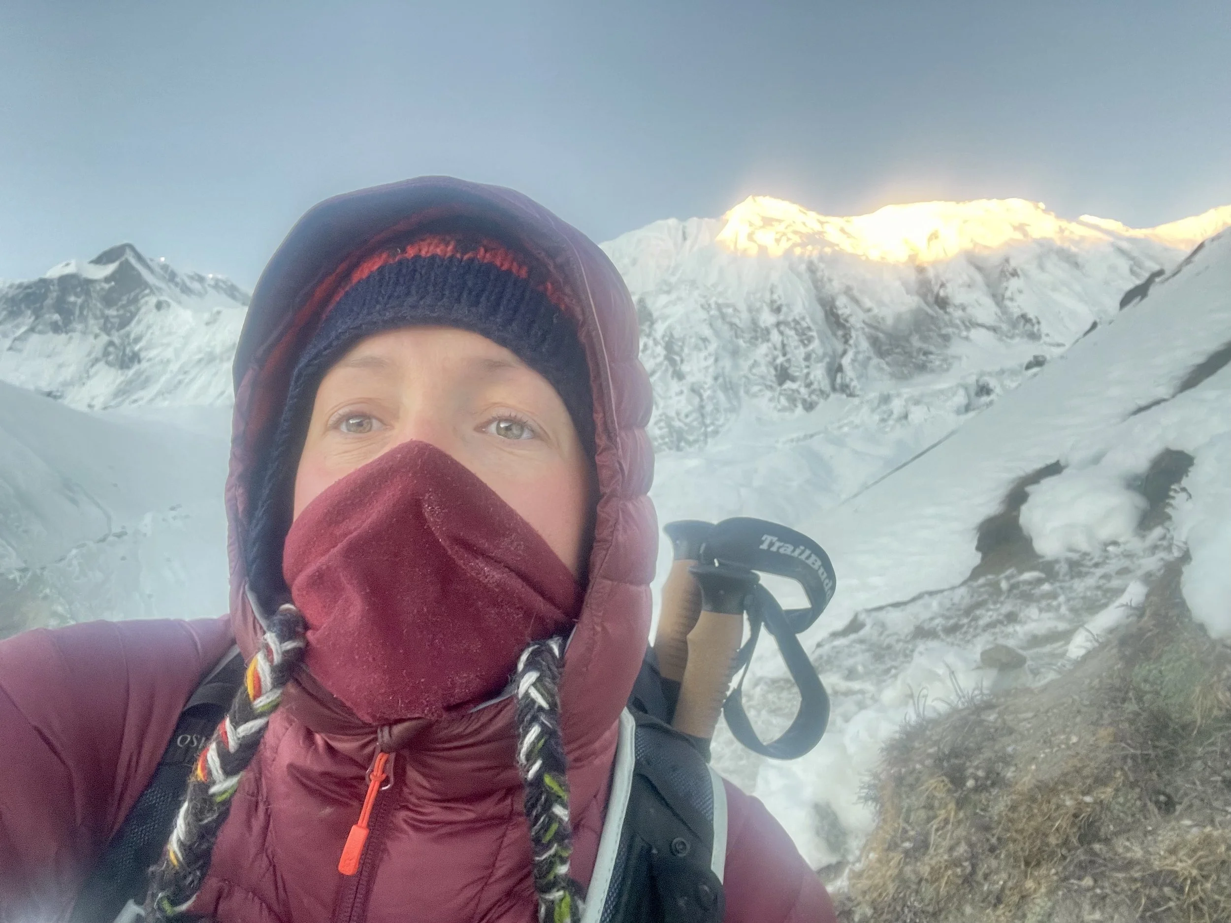Artists Cat Goward hiking in the Himalayas