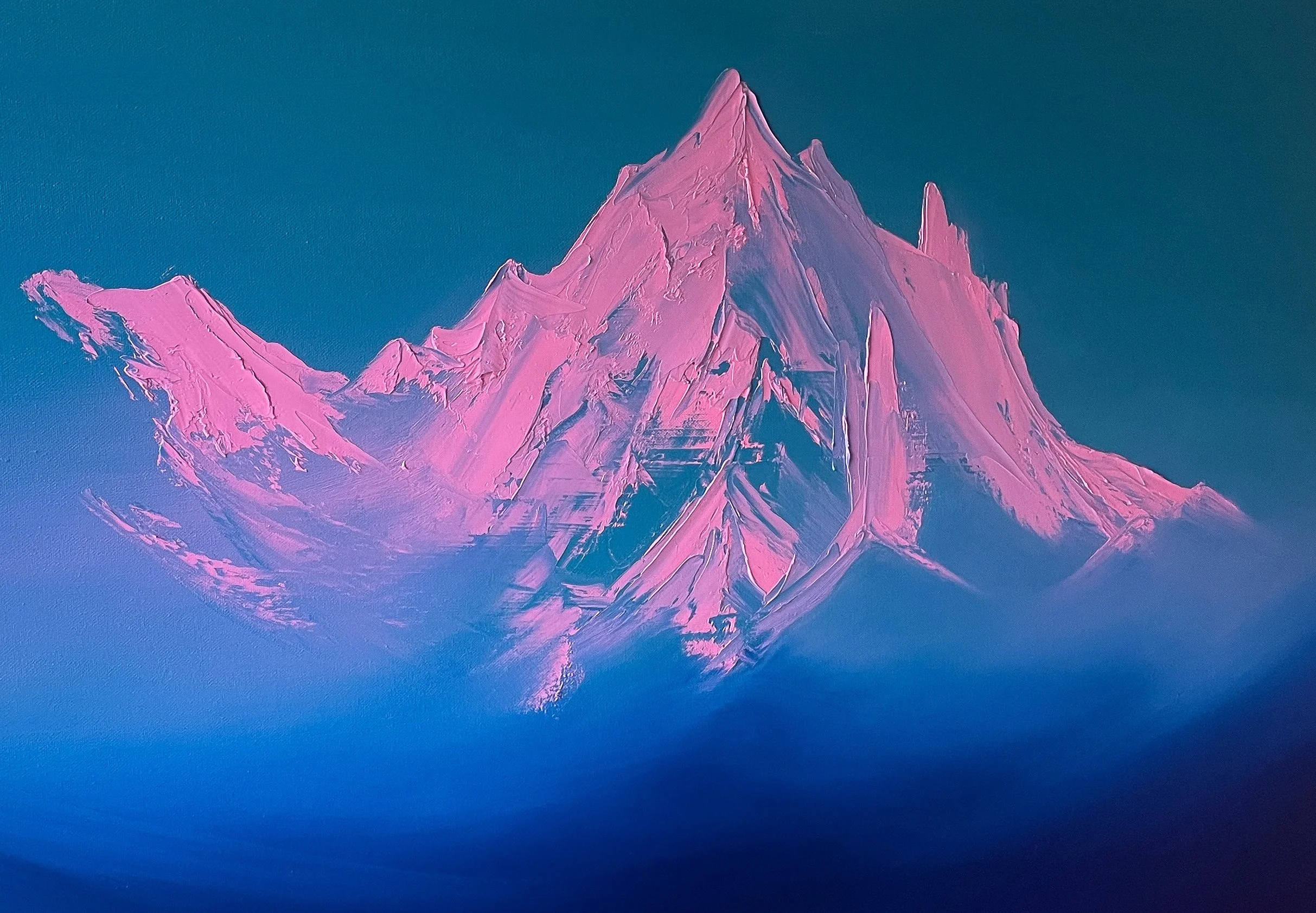 Contemporary painting of Mount Kenya inspired by a climbing expedition