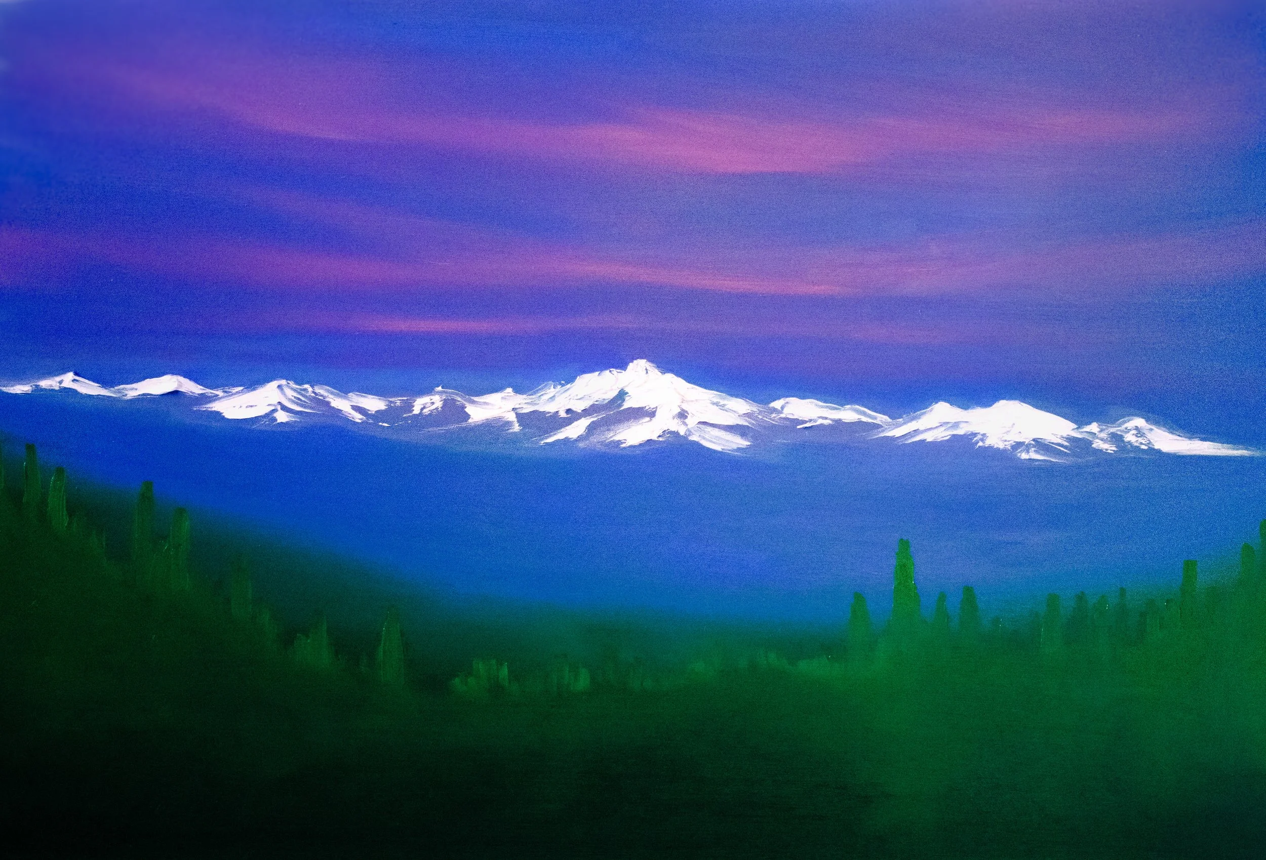 Snow-capped cascade mountain painting