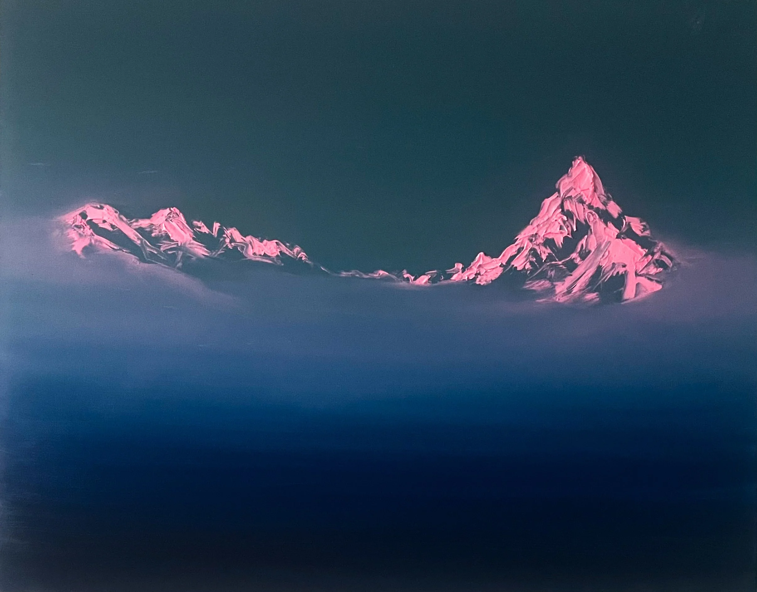 Annapurna in Rose, an abstract mountain painting by Cat Goward