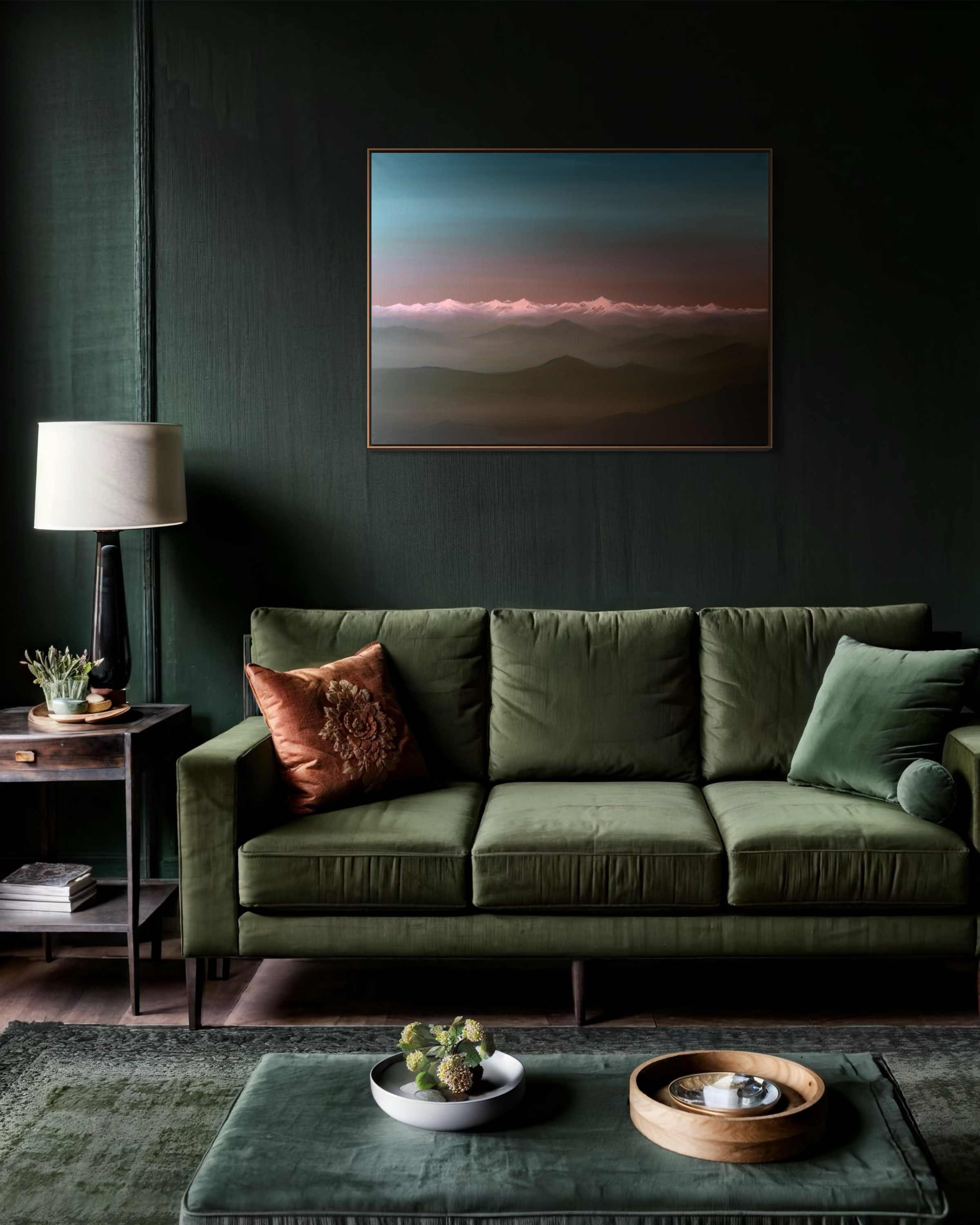 Beyond the Valley - original abstract mountain painting by Cat Goward