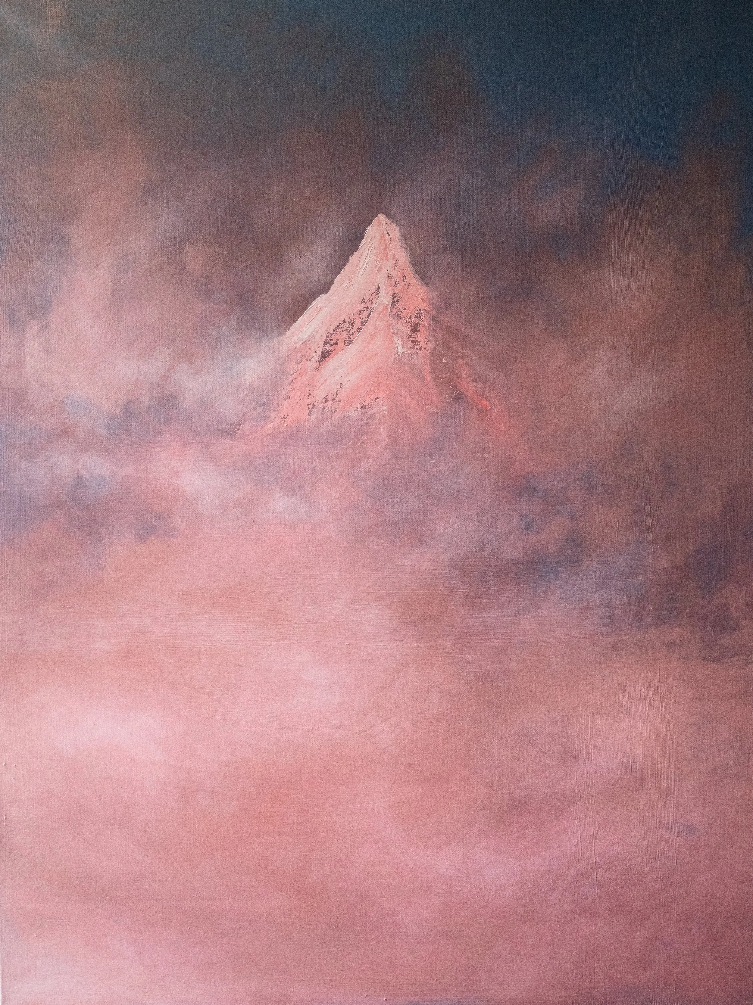 Blush Summit through the Clouds an abstract mountain painting by Cat Goward