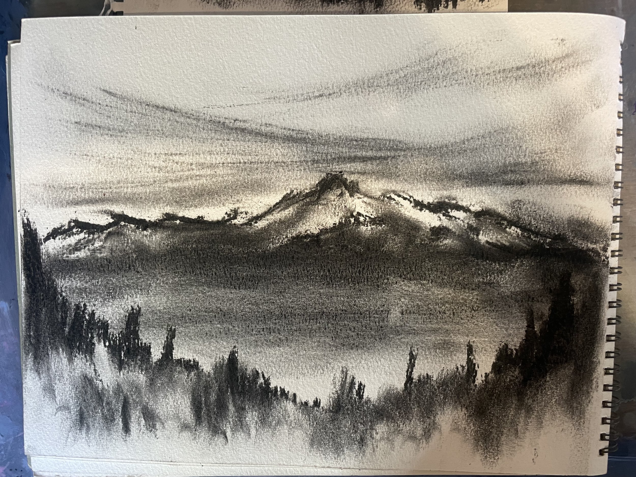 composition sketch for the cascade mountain painting