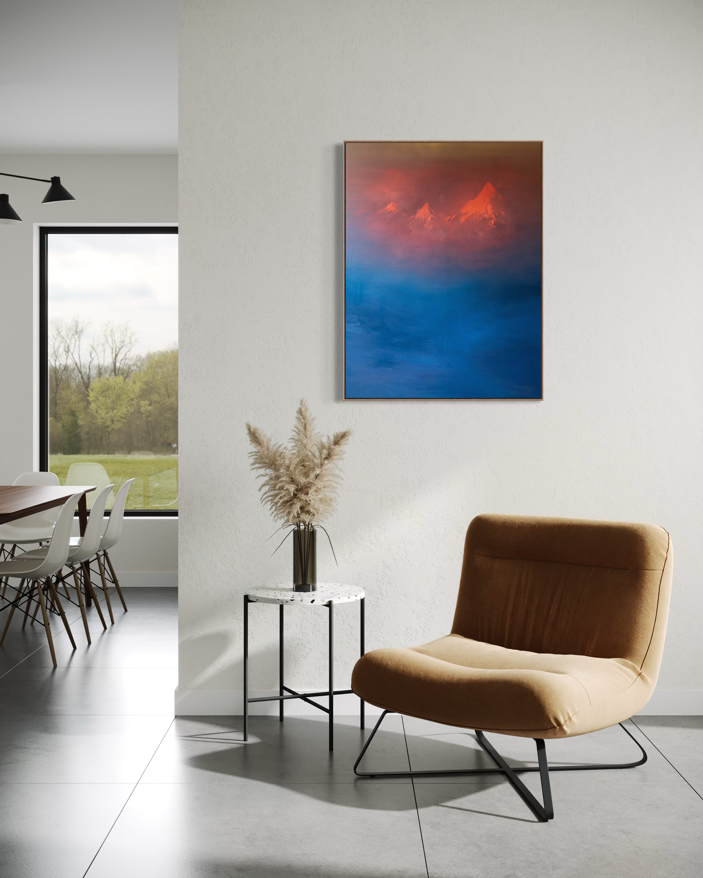 Abstract mountain painting, Fire Summit by Cat Goward