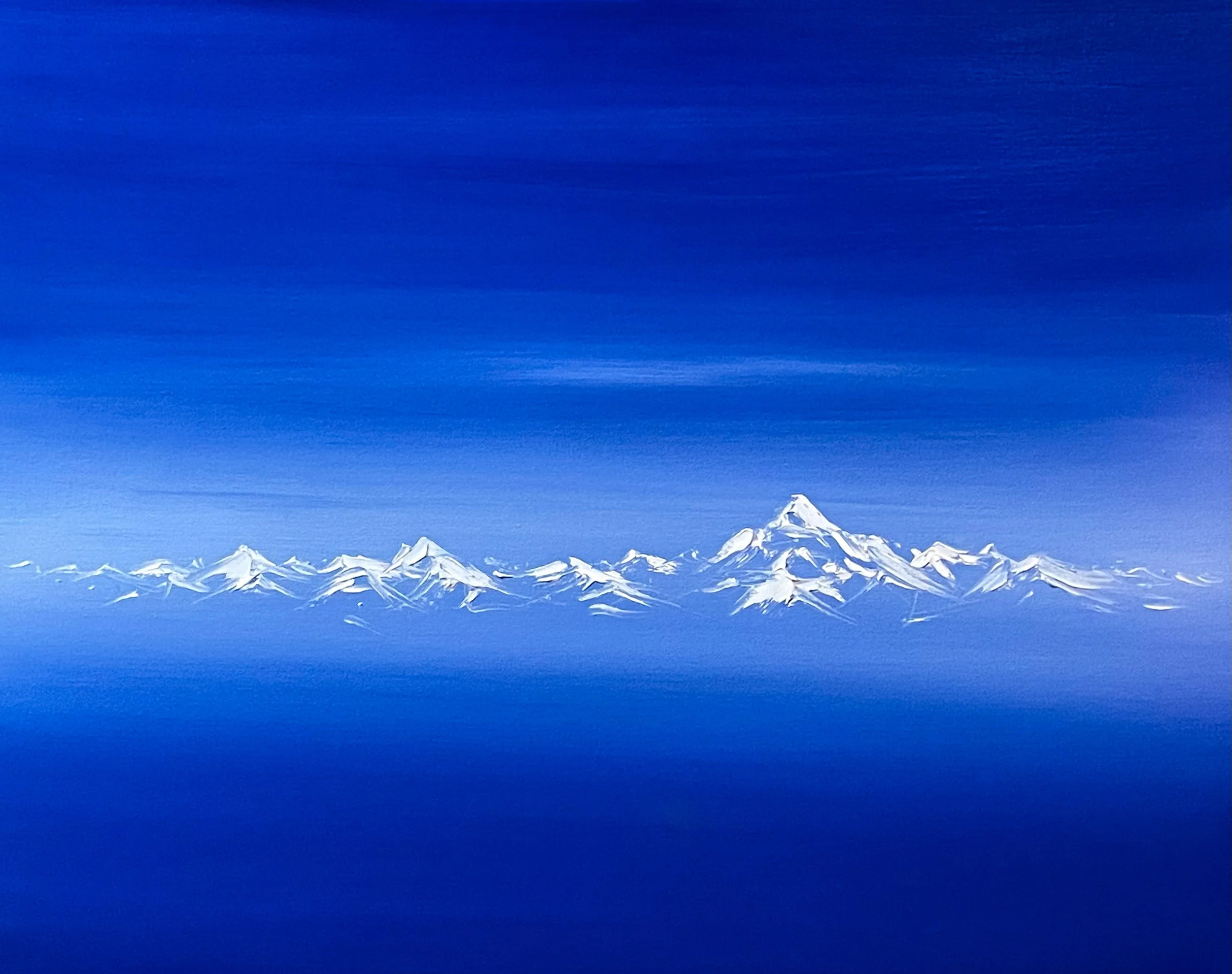 Commissioned painting of a snow-capped mountain range in the Himalayas Nepal