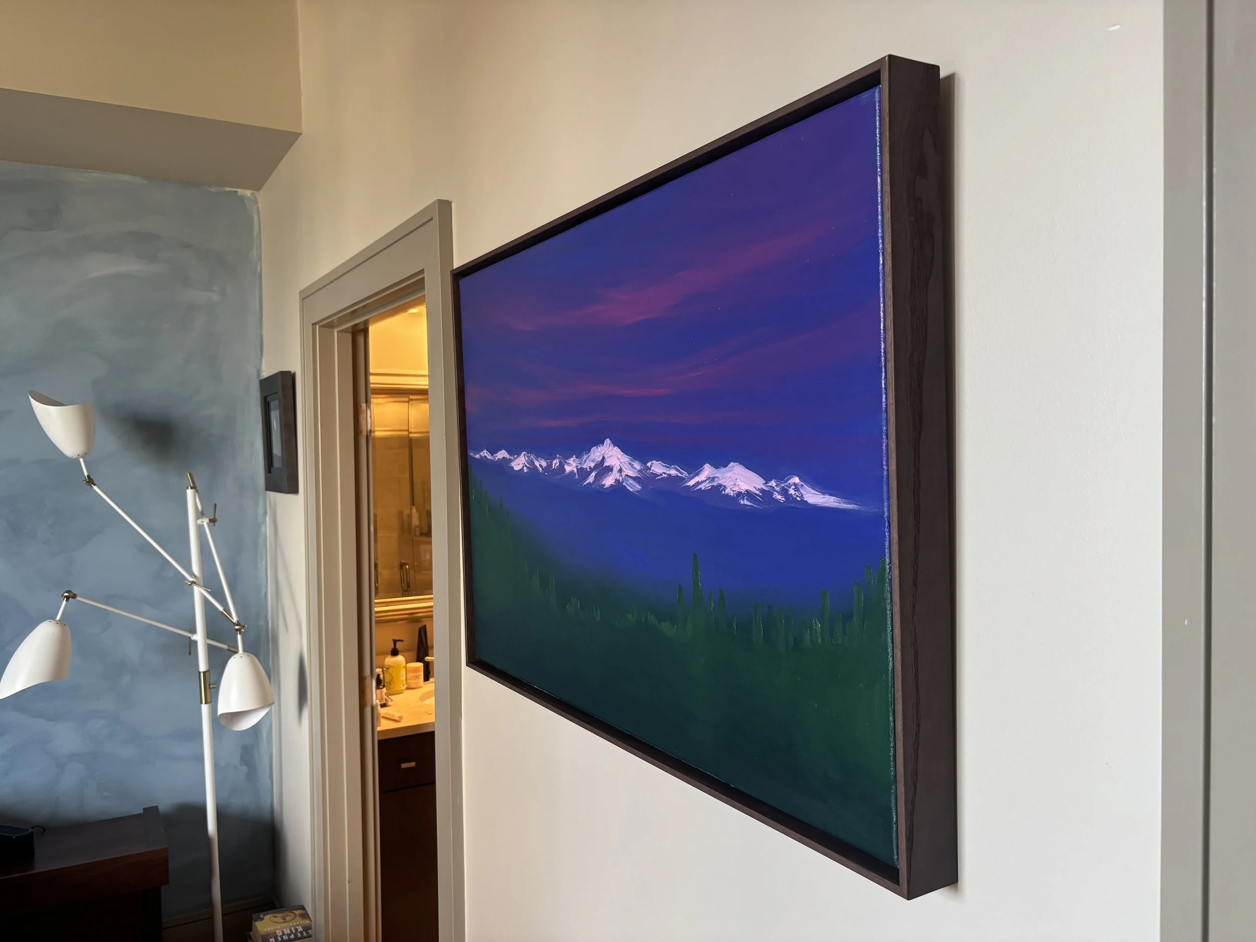 commissioned painting of the cascade mountains for art collector in Washington