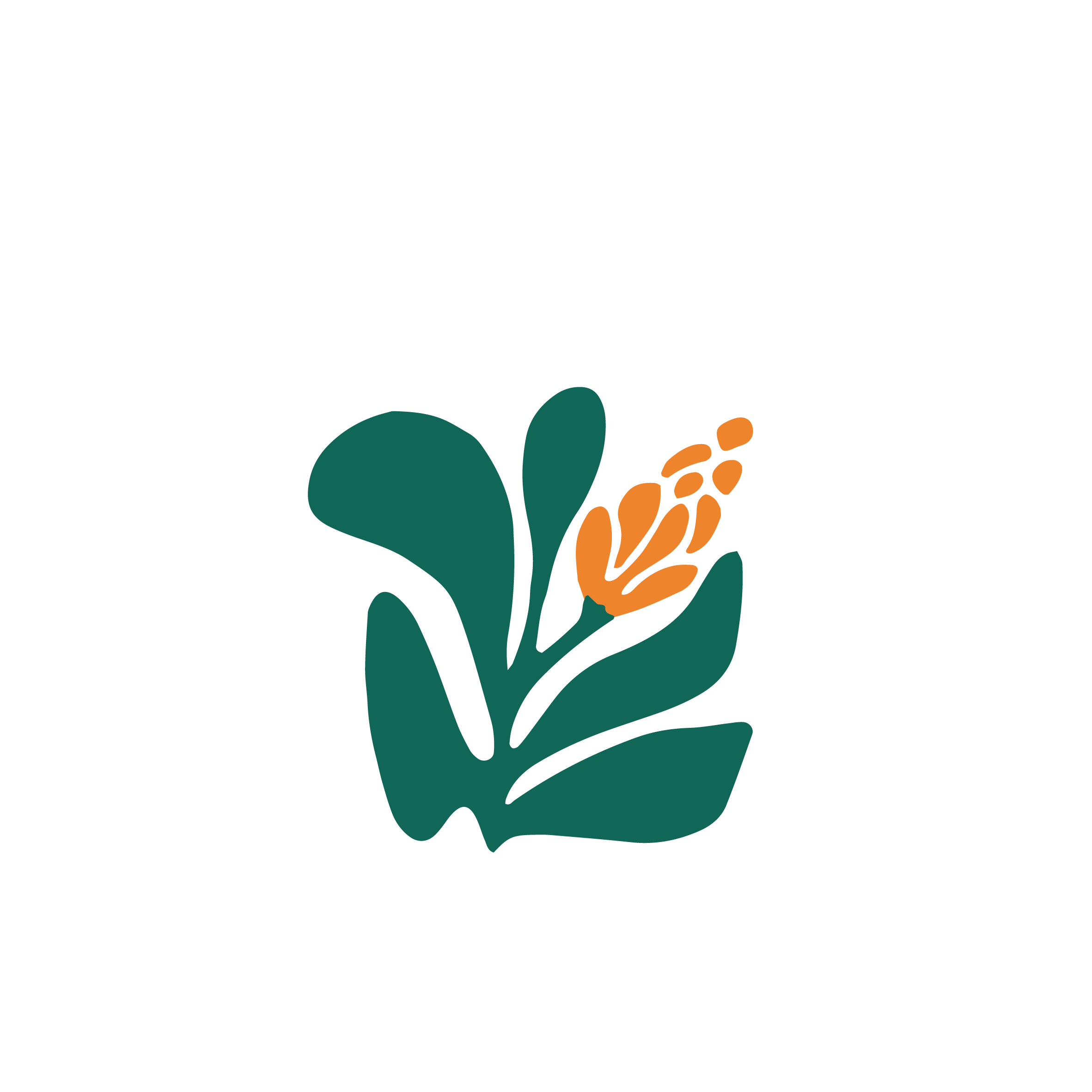 Minimalist tropical floral logo with a green leaf and orange blossom, symbolizing elegant floral design in St Barth.