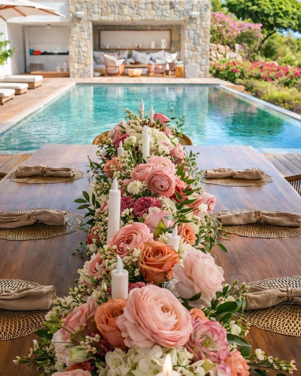 A beautiful villa. A birthday to celebrate. A setting designed to make the moment feel truly special.
ㅤ
At Villa 6&egrave;me Sens, @edenrockvillarental, we styled this celebration with floral compositions, candlelit details, and a soft, refined palet