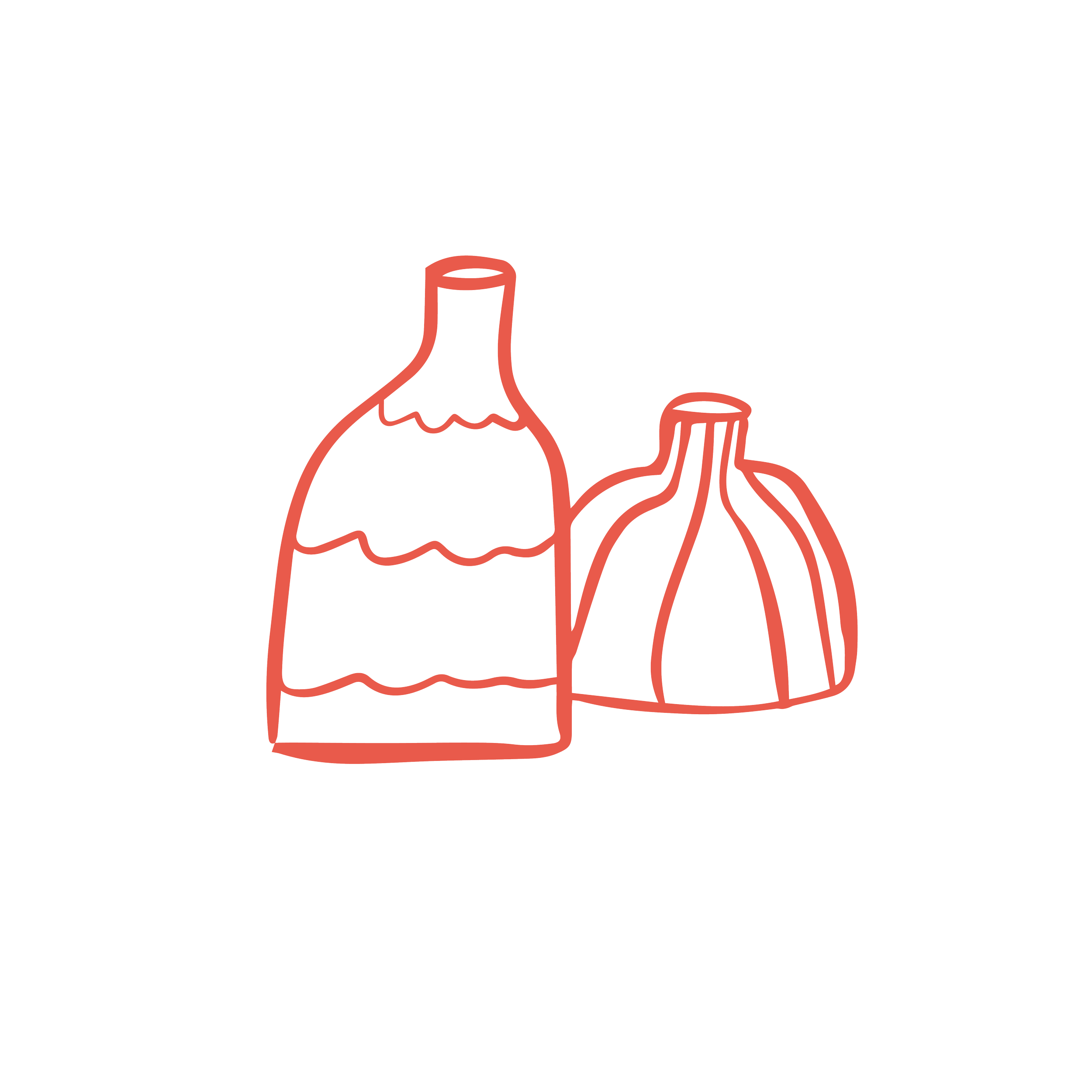 Illustration of two red decorative vases symbolizing floral art and design creativity in St Barth.