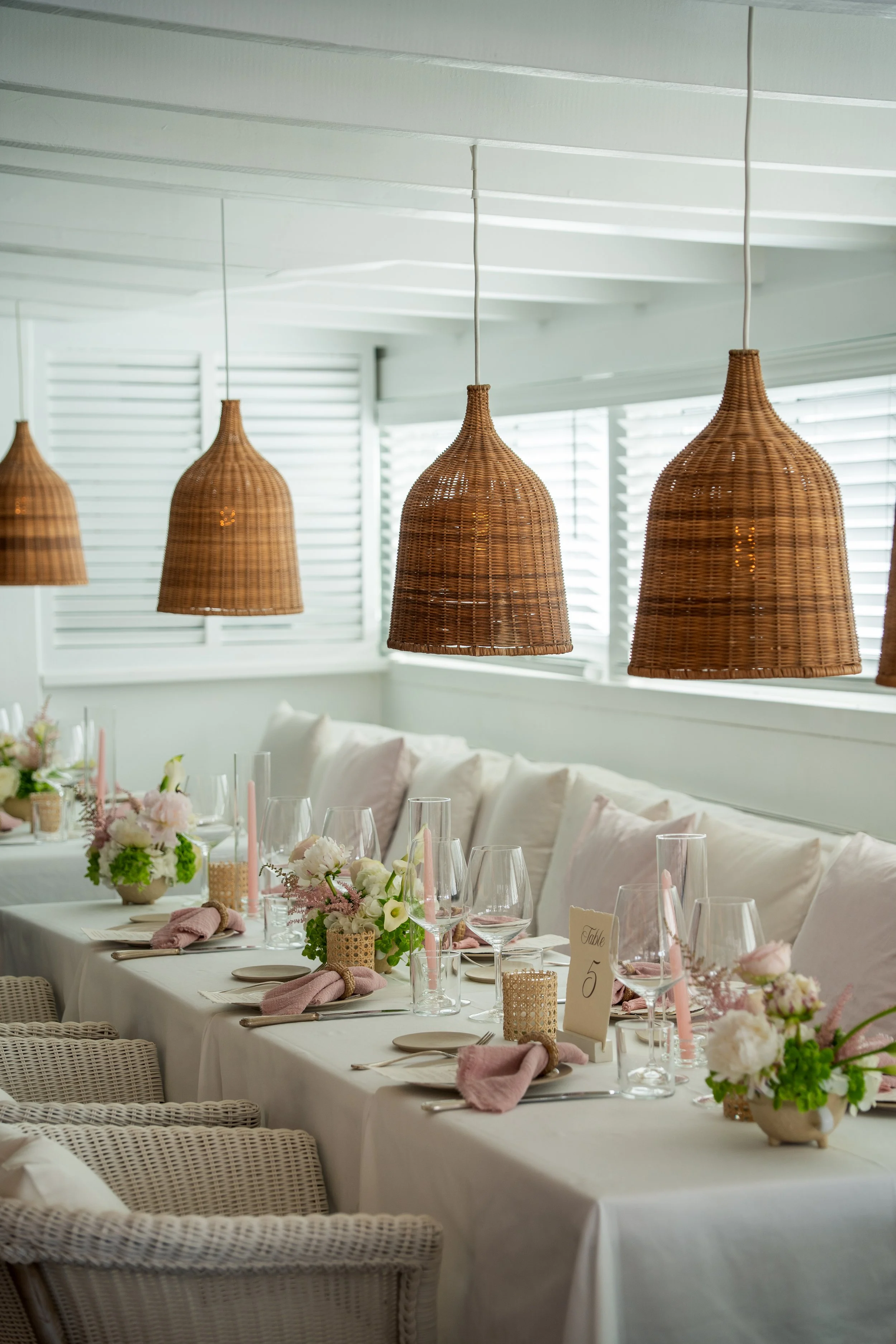 Table deco for a wedding reception at Bonito Restaurant, a BFloral favourite.