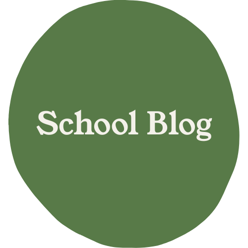 Green circle with white text that says "School Blog."