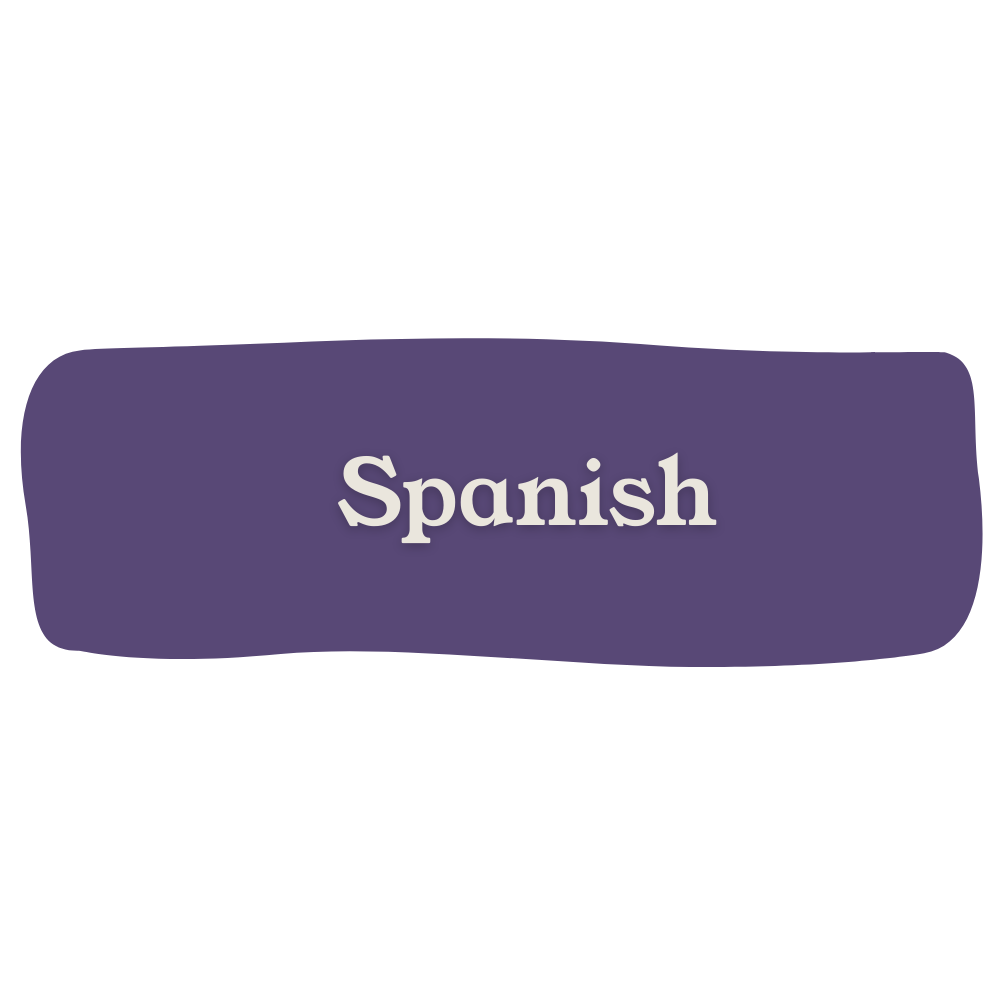 A purple book titled "Spanish" in white text on the cover.