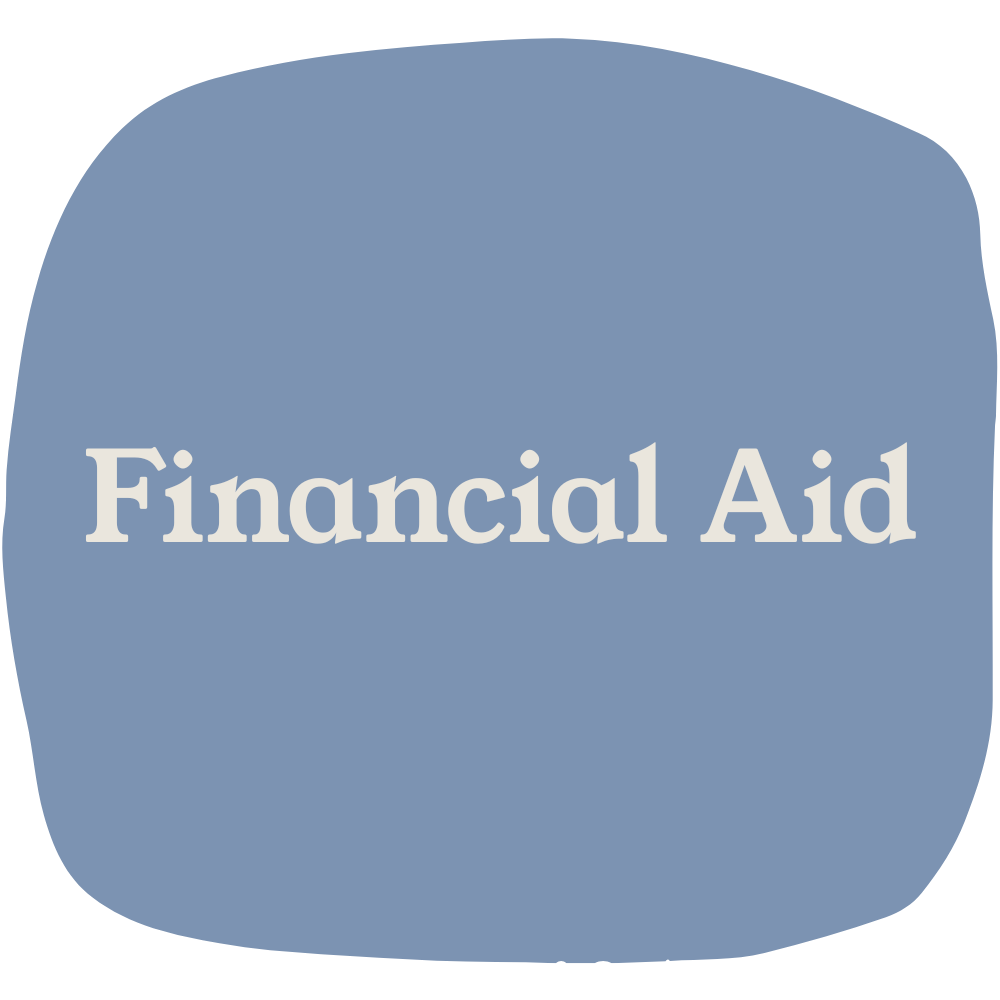 A blue rounded square with the words 'Financial Aid' written in white in the center.