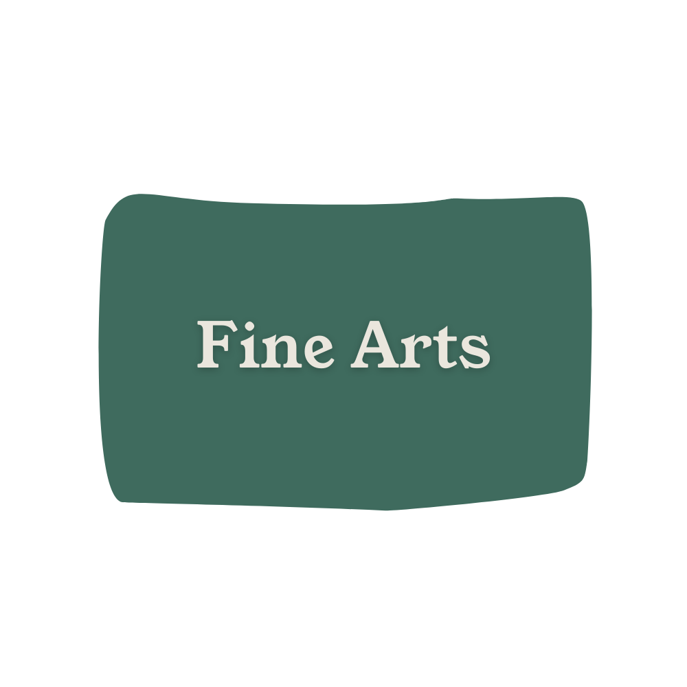 Text reading "Fine Arts" on a dark green background.