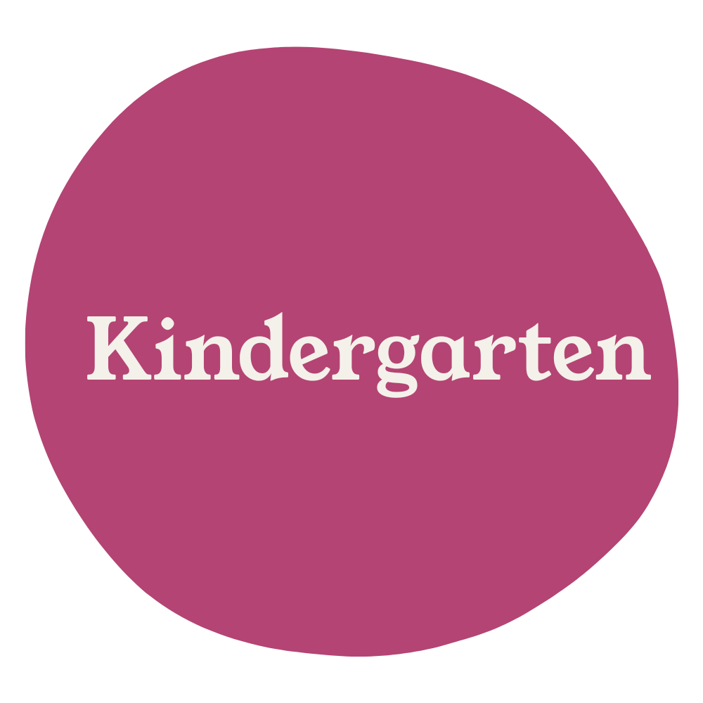 Purple circular badge with the word 'Kindergarten' written in white font.