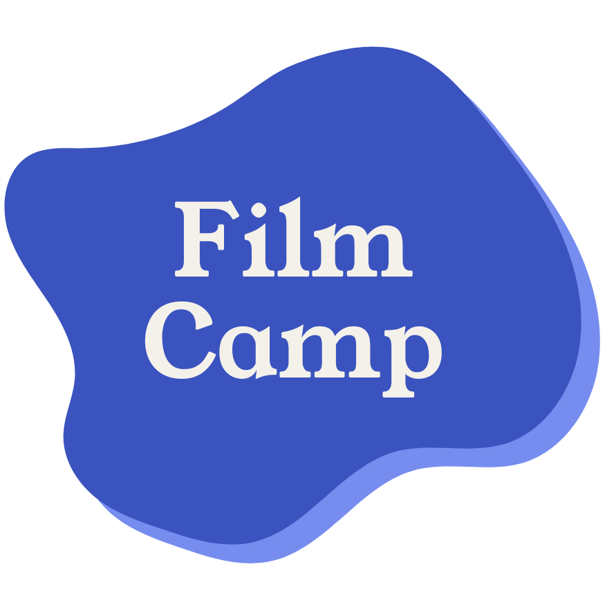 Blue logo with the words "Film Camp" in white text.