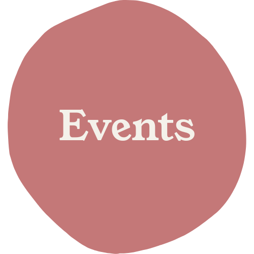 A pink circle with the word 'Events' written in white, bold text in the center.