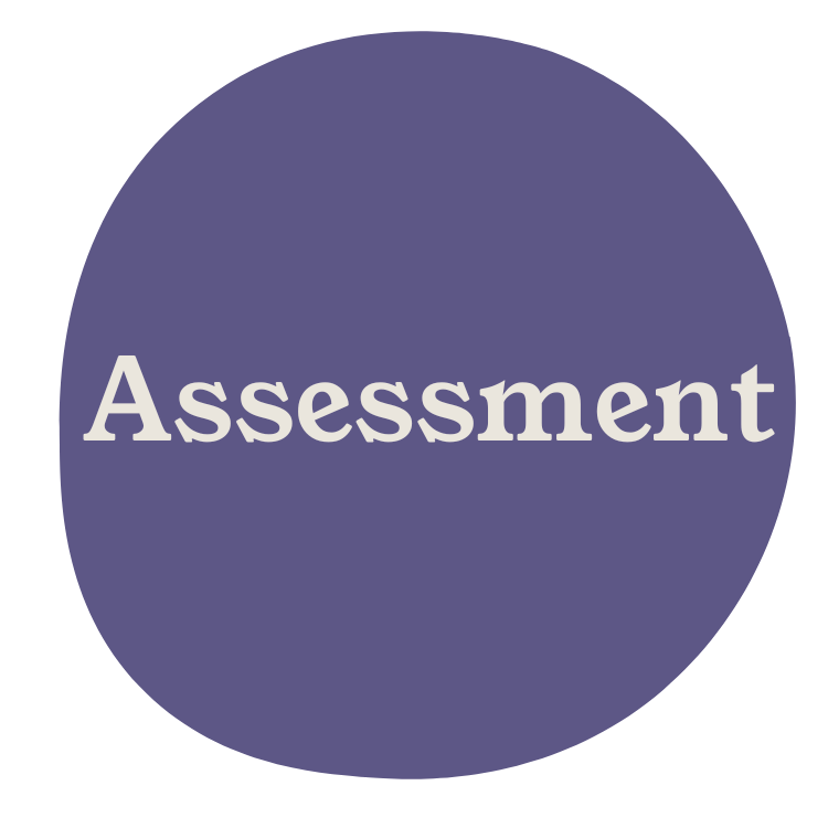 Purple circle with the word 'Assessment' written in white text in the center.
