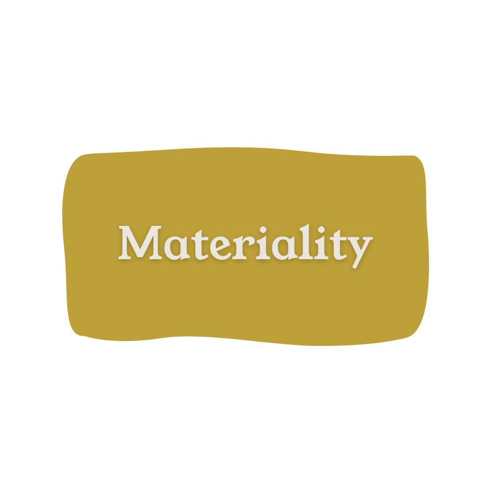 A digital illustration with the word 'Materiality' in white text on a gold rectangular background.
