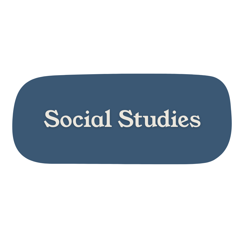 A sign with a blue background that reads "Social Studies" in white text.