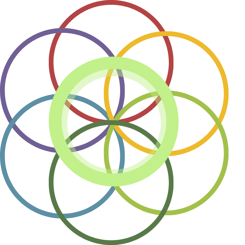 Abstract colorful geometric pattern with overlapping shapes and shadows.