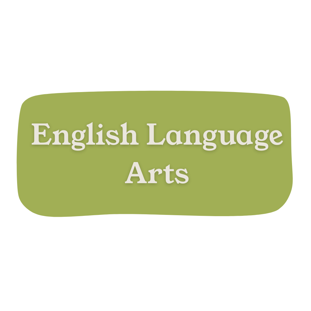 Green sign with white text reading 'English Language Arts'