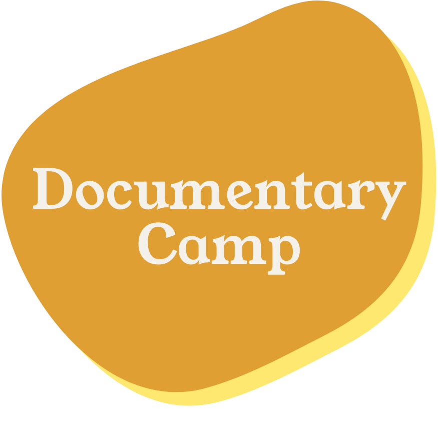 Gold-colored logo with rounded shape and the words "Documentary Camp" in white text.