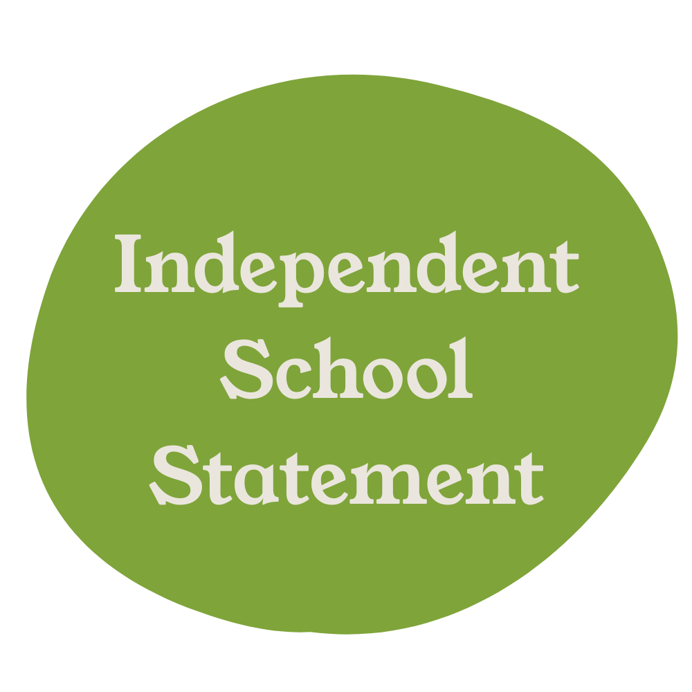 Green speech bubble with the text "Independent School Statement" inside.