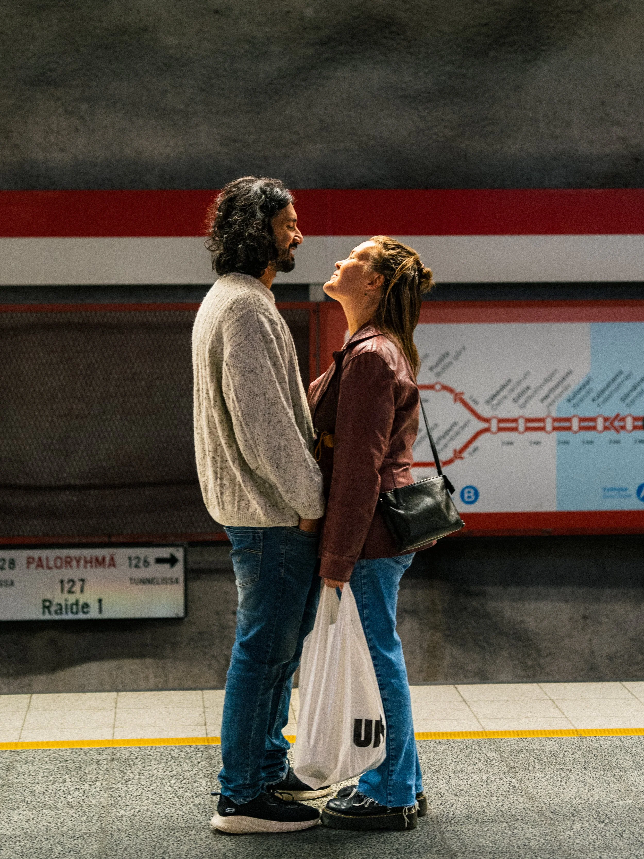 Couple in a metro station