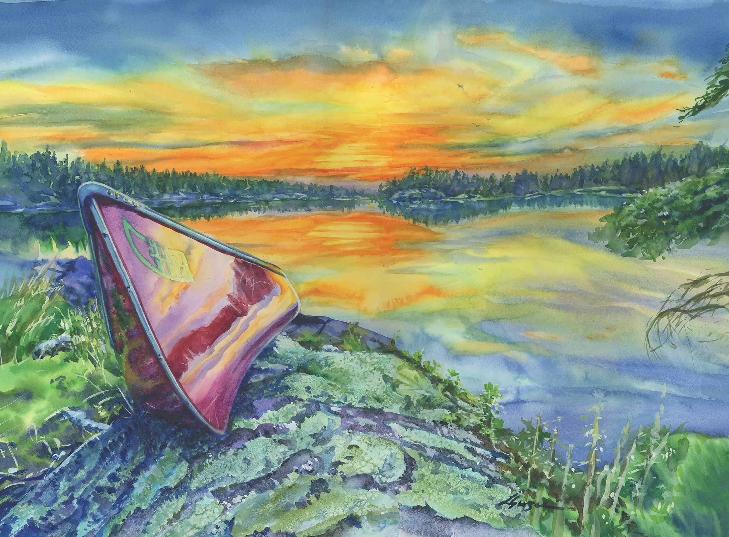 'Paddling the Shield' 24x30" Framed with anti-glare glass, $750
