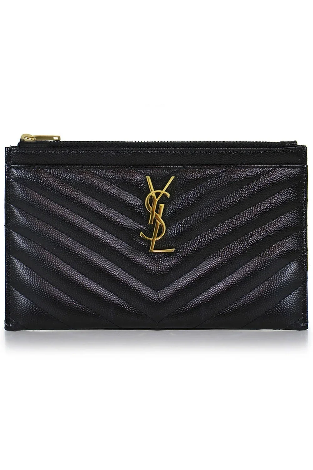 Portacarte Saint Laurent in pelle nera matelassé con logo dorato