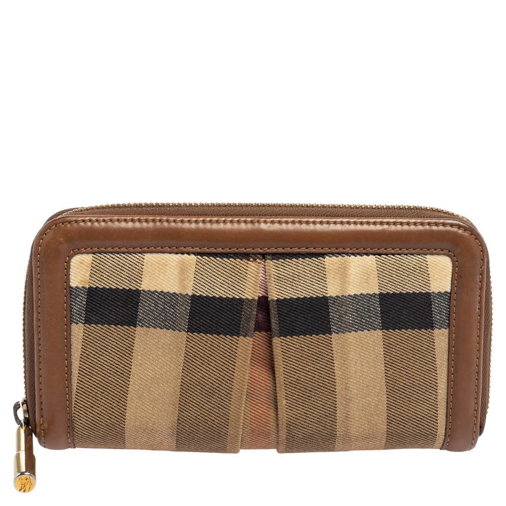 Portafoglio Burberry con motivo check e bordi in pelle marrone