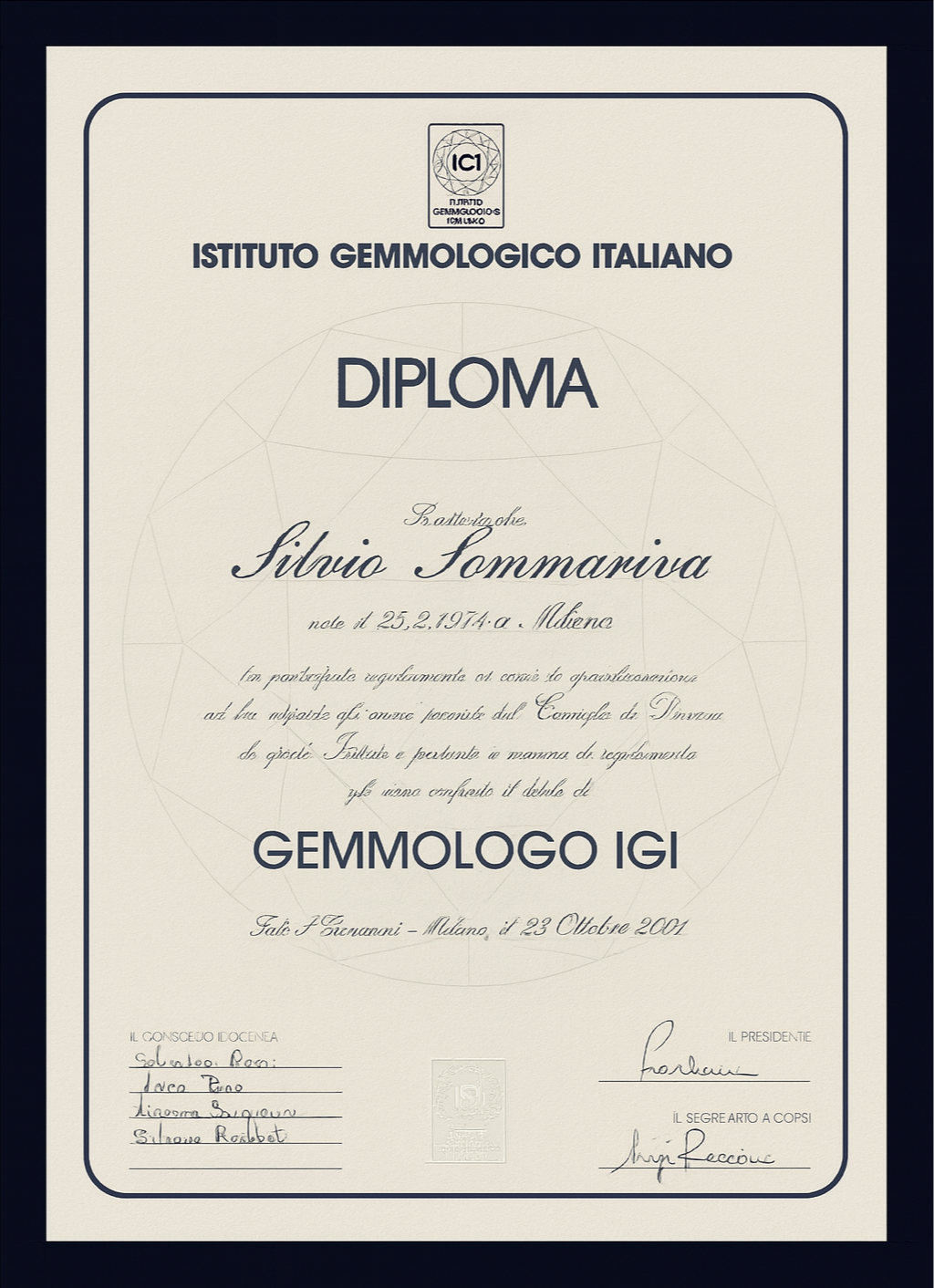 Diploma di gemmologo dell'Istituto Gemmologico Italiano