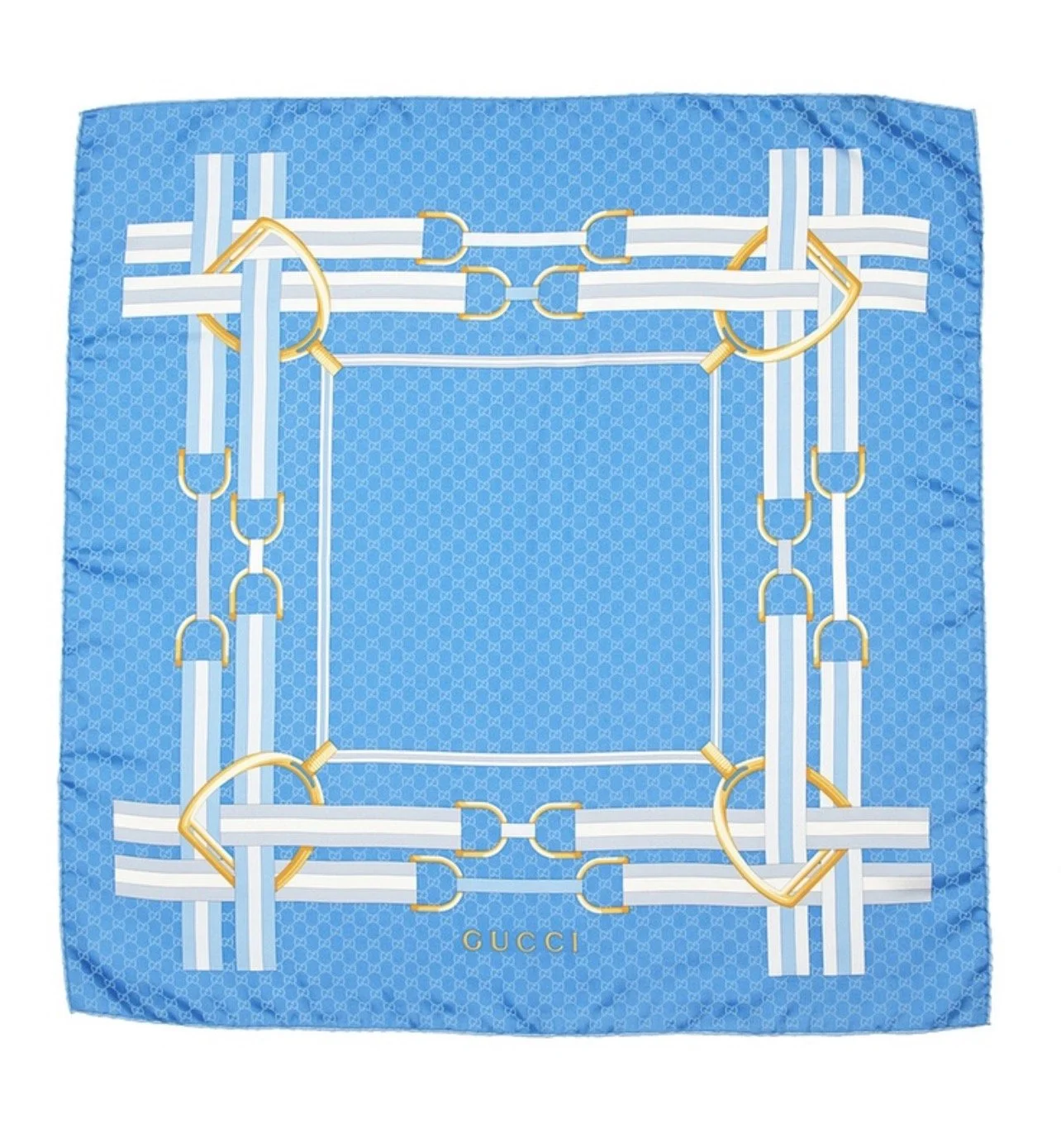 Foulard Gucci in seta azzurro con motivo a morsetti