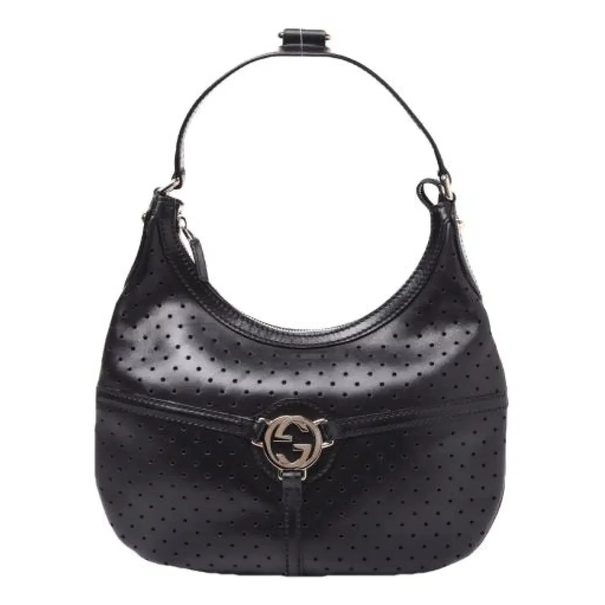 Borsa a spalla Gucci in pelle nera traforata