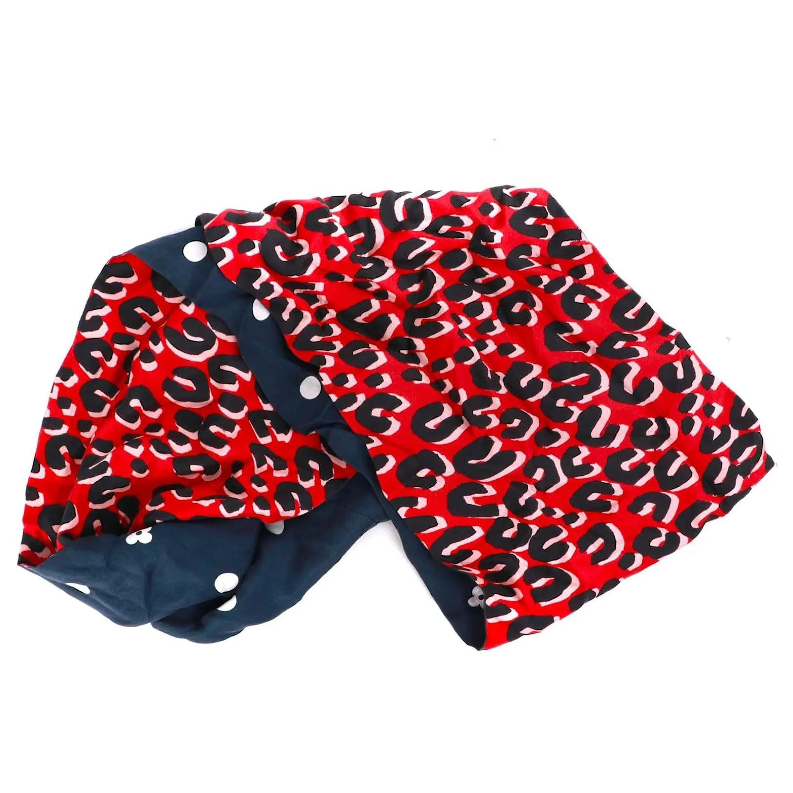 Scaldacollo Louis Vuitton in seta con motivo leopardato rosso e blu