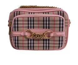 Borsa a tracolla Burberry rosa con motivo check e catena dorata
