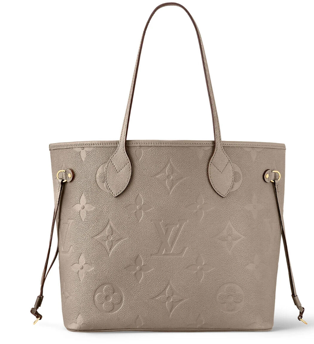 Borsa Louis Vuitton Neverfull in pelle Empreinte beige