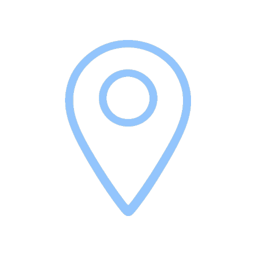 Blue location pin icon on a black background.