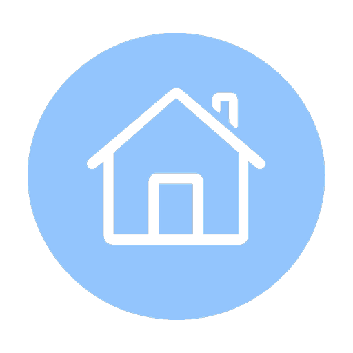 Icon of a house with a chimney inside a blue circle.