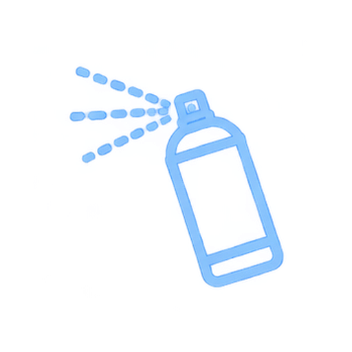 An illustration of a spray disinfectant bottle with spray coming out of it.