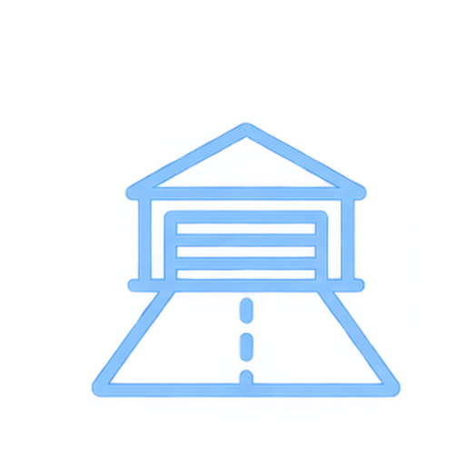 Neon sign of a house with a garage door on a black background.