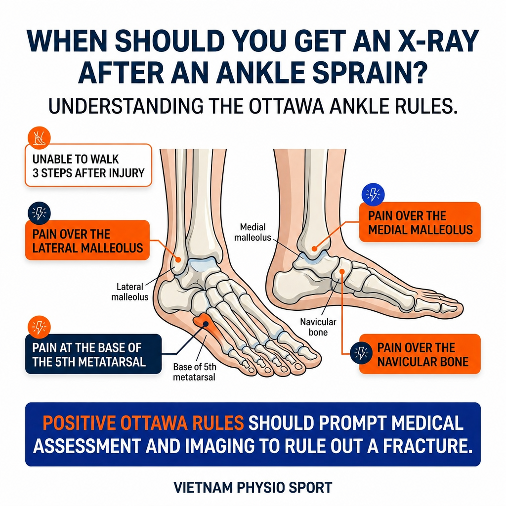Ottawa Ankle Rules infographic showing red flags that may indicate a fracture.