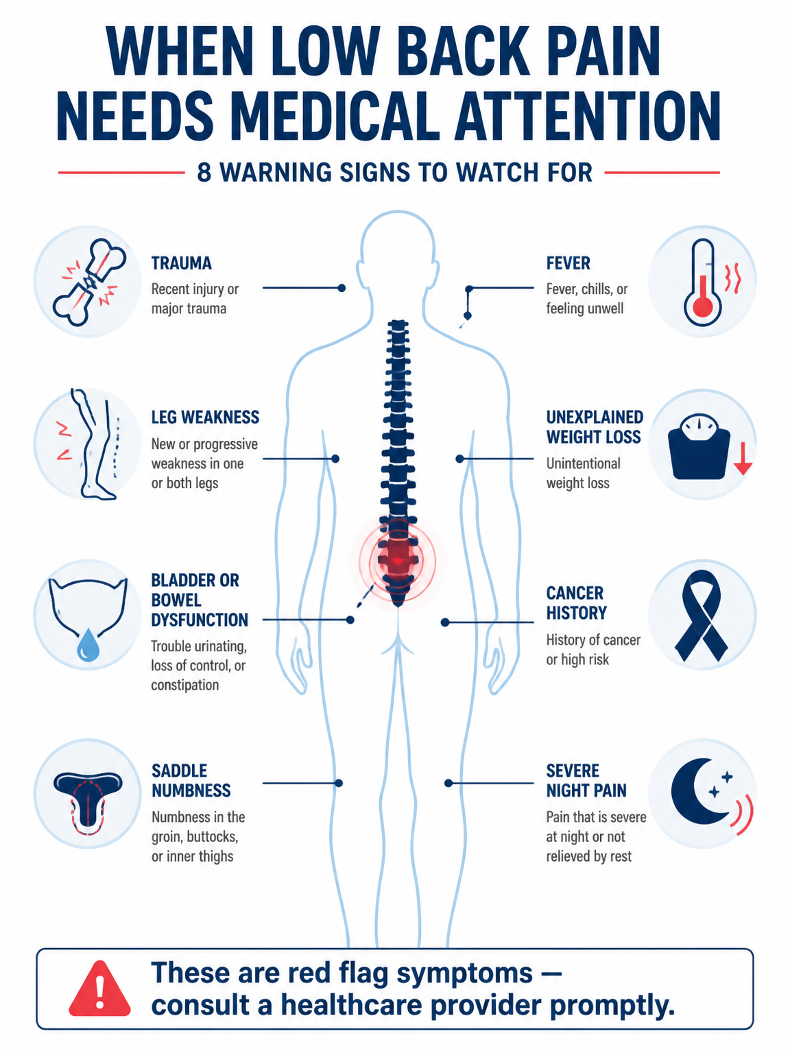 Red flags that may require medical assessment for low back pain