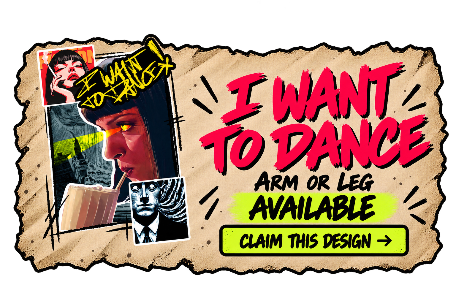 I want to Dance pulp Fiction collage tattoo design by Slush Tattoos