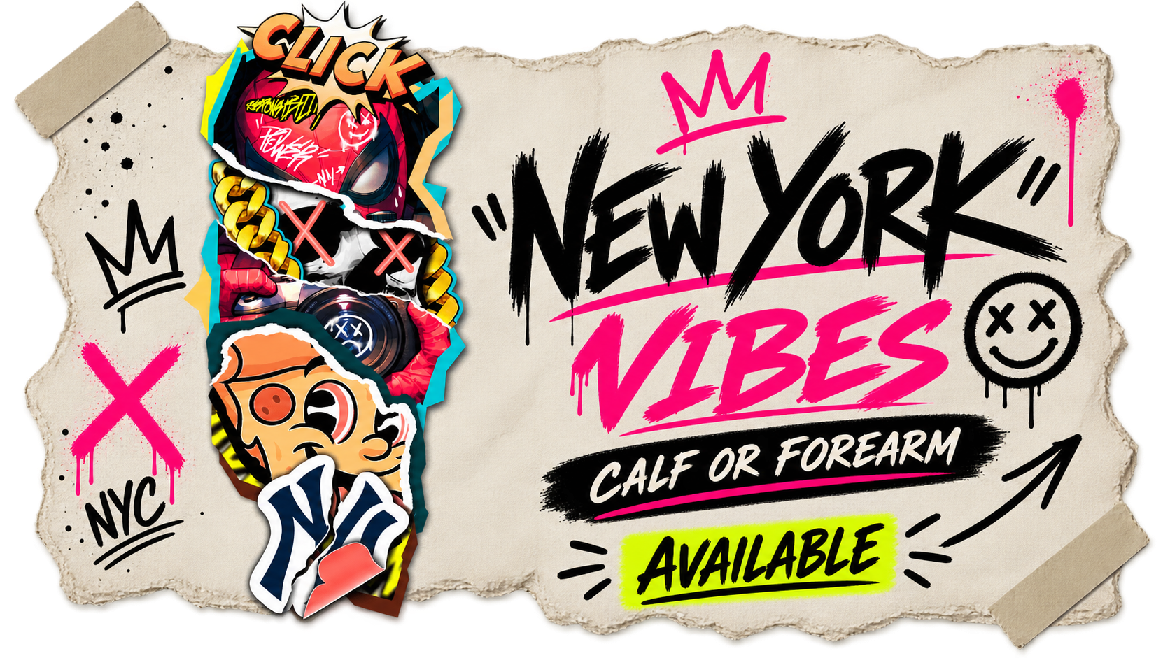 New York Vibes graphic collage tattoo design available from Slush Tattoos
