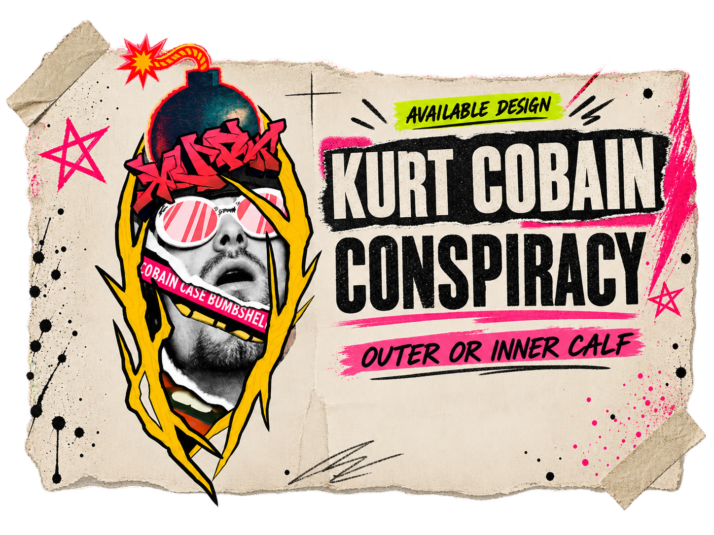 Kurt Cobain conspiracy collagetattoo design available from Slush Tattoos
