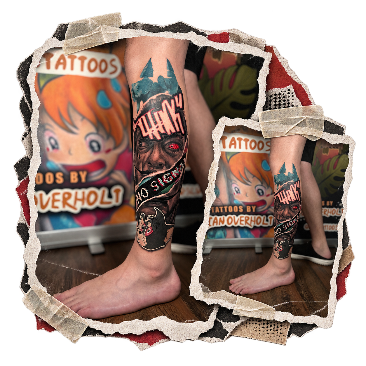 Surreal Salvador Dali portrait collage tattoo by Slush Tattoos